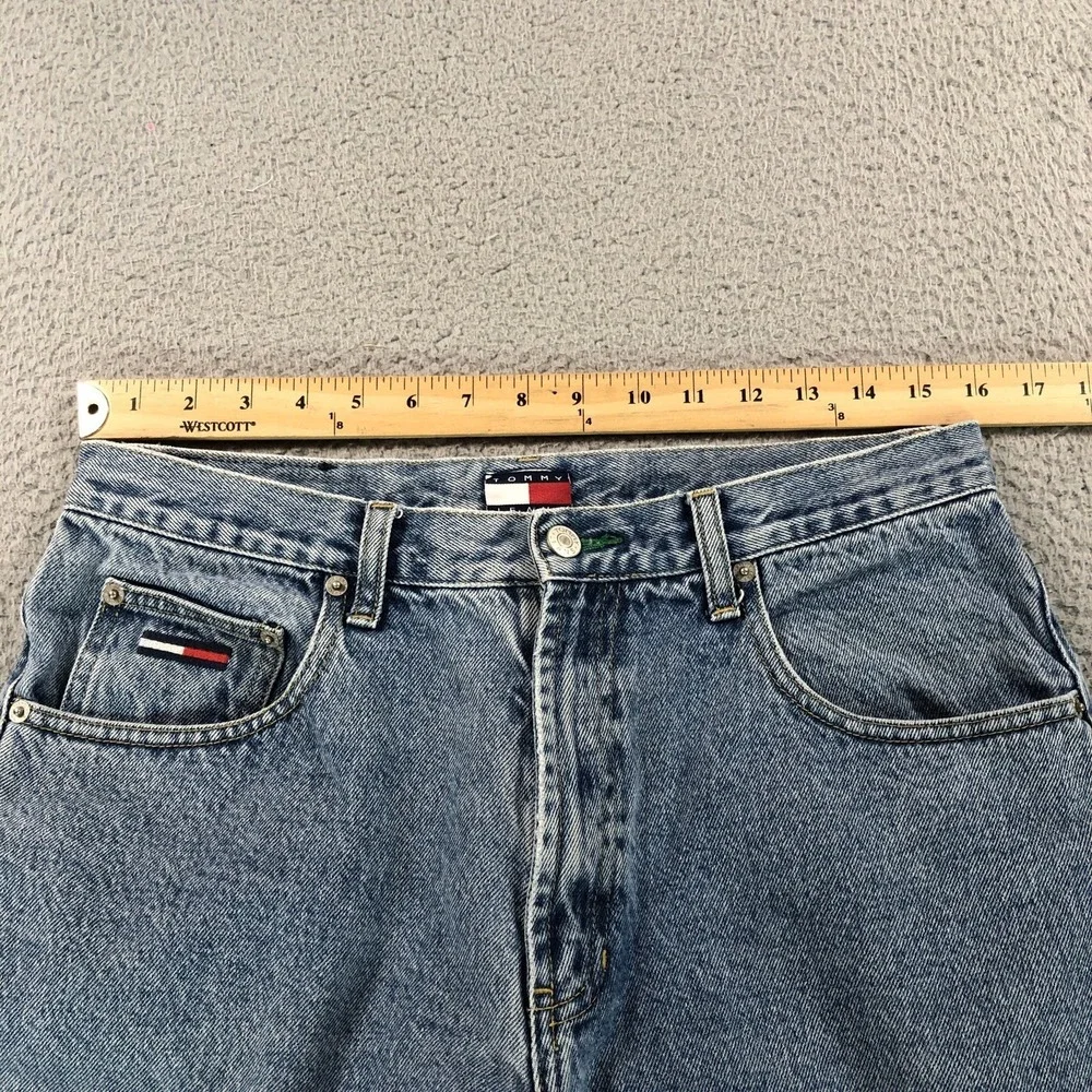 VTG Tommy Hilfiger Jean Men 34x32 (Fits 32x31) Blue Flag Patch Logo Straight 90s